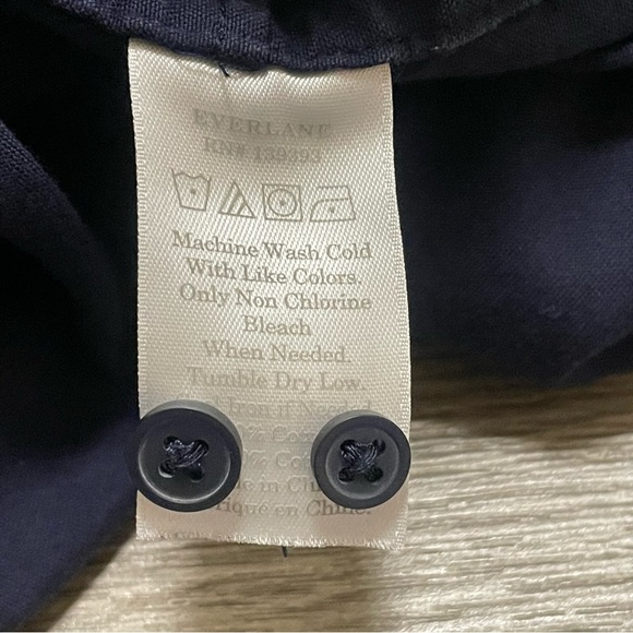 Everlane Navy Blue Long Sleeve 100% Cotton Button Up Shirt Dress Pockets Sz 0 - Picture 9 of 10